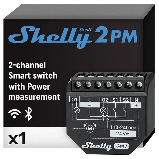 Bild 1 - Shelly Plus 2PM Gen3 / Wlan & Bluetooth 2 Kanle Smart Relais Schalter mit Leistungsmessung