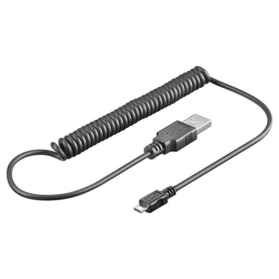 Bild 1 - Datenkabel Ladekabel micro-USB Spiral-Anschlusskabel 1m schwarz