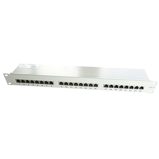 Bild 1 - Kab24� CAT6 Patchpanel 19 Zoll grau RAL 7035 1 HE 24 Rj45 Ports