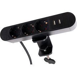 Tischsteckdose Mbelsteckdose fr Arbeitsplatz und Schreibtisch 3x Steckdose 2x USB Schalter inkl. Tischklemme ohne Schalter
