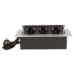 Einbau Tischsteckdosenleiste silber mit 3 Schutzkontaktbuchsen