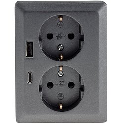 Schutzkontakt-Steckdose 2-fach 250V~/ 16A, 1x UP, USB A+C/PD, anthrazit