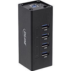 InLine USB 3.2 Hub, 4 Port, Aluminiumgehuse, schwarz, mit 2,5 A Netzteil