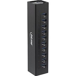 InLine� USB 3.2 Hub, 10 Port, Aluminiumgeh�use, schwarz, mit 4 A Netzteil