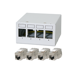 Patch Panel 4 Port mit 4 Cat.6A Keystone Modulen
