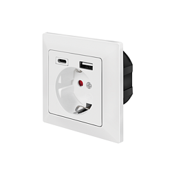 Unterputz-Steckdose, 1x CEE 7/3, 1x USB-A, 1x USB-C