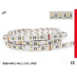 LED Stripe / LED Streifen 12V RGB+NW 4000K 12mm breit 5m 300 LED'S 5050 IP20 7,5 A / 90 W